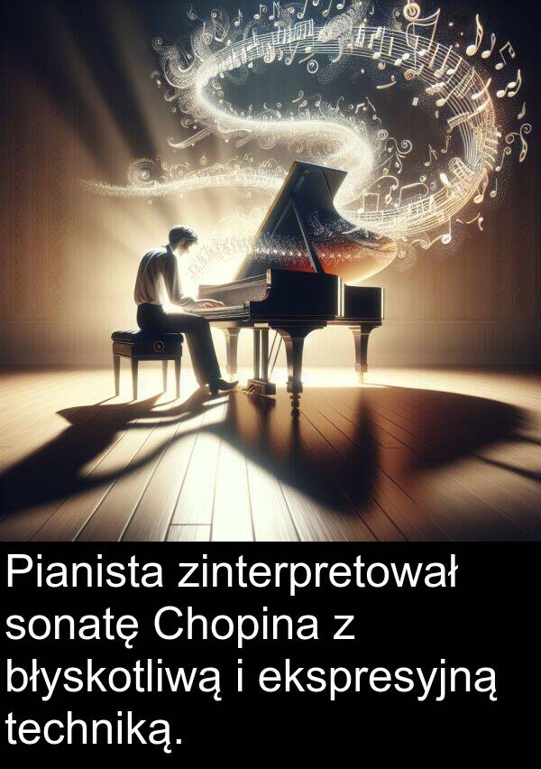 zinterpretował: Pianista zinterpretował sonatę Chopina z błyskotliwą i ekspresyjną techniką.