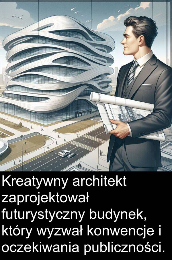 oczekiwania: Kreatywny architekt zaprojektował futurystyczny budynek, który wyzwał konwencje i oczekiwania publiczności.