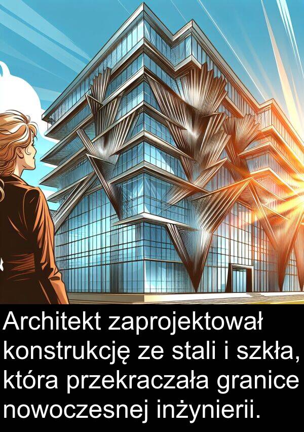 przekraczała: Architekt zaprojektował konstrukcję ze stali i szkła, która przekraczała granice nowoczesnej inżynierii.