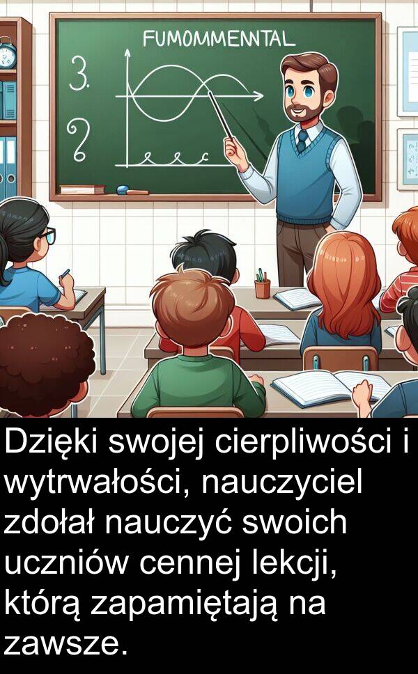 zdołał: Dzięki swojej cierpliwości i wytrwałości, nauczyciel zdołał nauczyć swoich uczniów cennej lekcji, którą zapamiętają na zawsze.