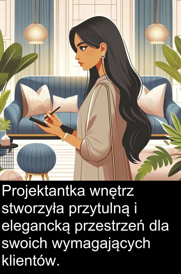 przytulną: Projektantka wnętrz stworzyła przytulną i elegancką przestrzeń dla swoich wymagających klientów.