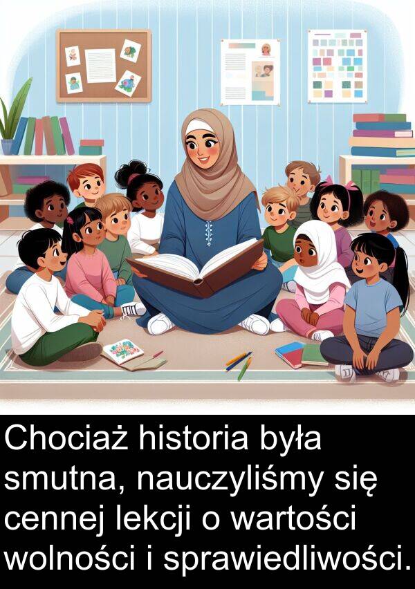cennej: Chociaż historia była smutna, nauczyliśmy się cennej lekcji o wartości wolności i sprawiedliwości.