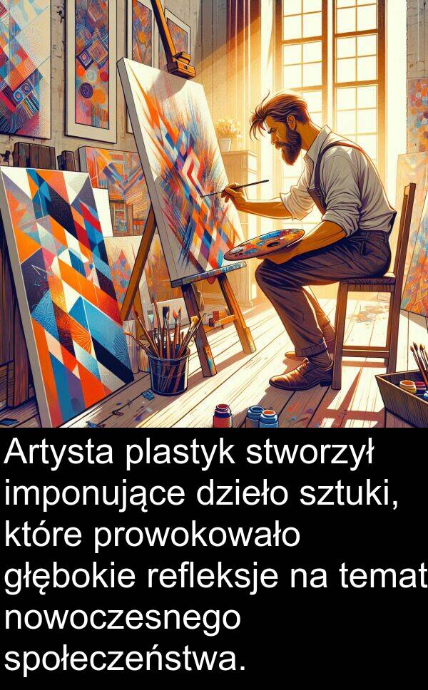 prowokowało: Artysta plastyk stworzył imponujące dzieło sztuki, które prowokowało głębokie refleksje na temat nowoczesnego społeczeństwa.
