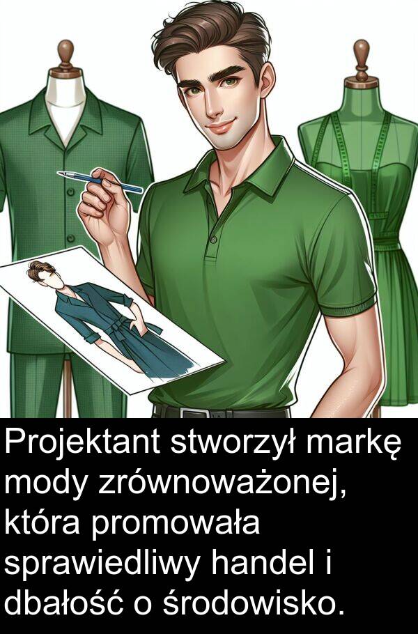 promowała: Projektant stworzył markę mody zrównoważonej, która promowała sprawiedliwy handel i dbałość o środowisko.