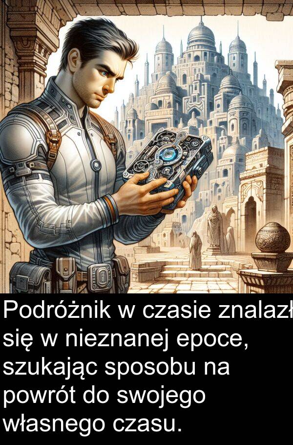 powrót: Podróżnik w czasie znalazł się w nieznanej epoce, szukając sposobu na powrót do swojego własnego czasu.