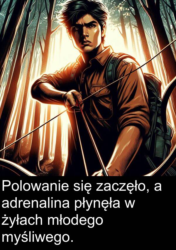 zaczęło: Polowanie się zaczęło, a adrenalina płynęła w żyłach młodego myśliwego.