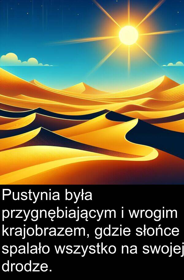 wszystko: Pustynia była przygnębiającym i wrogim krajobrazem, gdzie słońce spalało wszystko na swojej drodze.