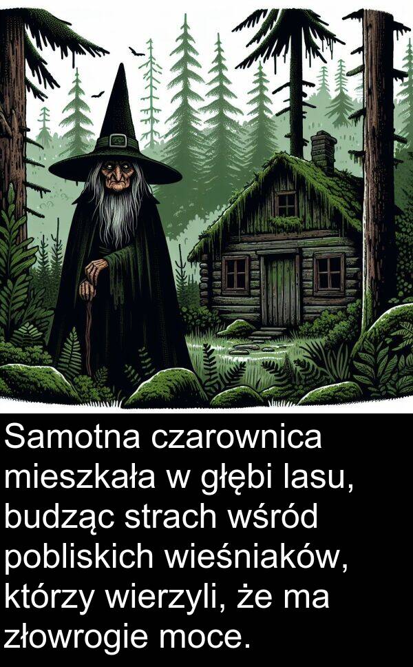 złowrogie: Samotna czarownica mieszkała w głębi lasu, budząc strach wśród pobliskich wieśniaków, którzy wierzyli, że ma złowrogie moce.