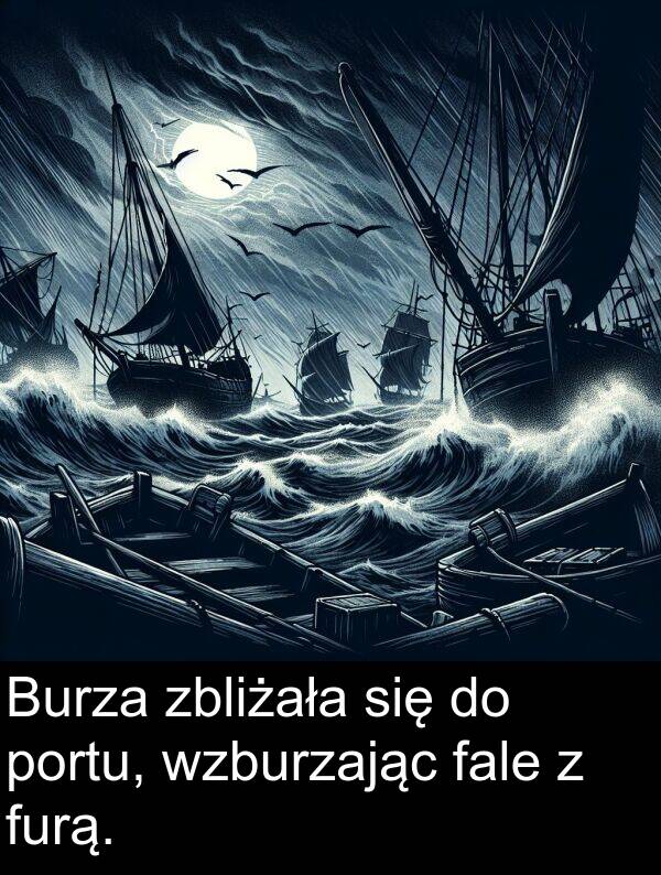 zbliżała: Burza zbliżała się do portu, wzburzając fale z furą.