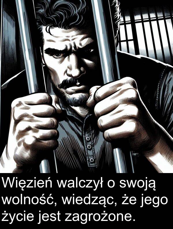 zagrożone: Więzień walczył o swoją wolność, wiedząc, że jego życie jest zagrożone.