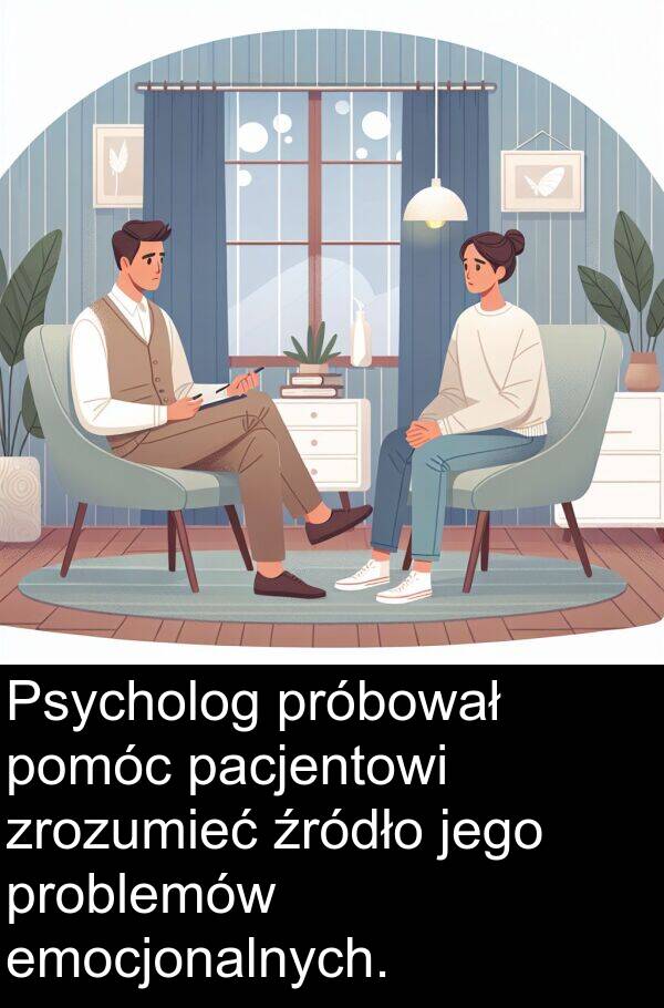problemów: Psycholog próbował pomóc pacjentowi zrozumieć źródło jego problemów emocjonalnych.