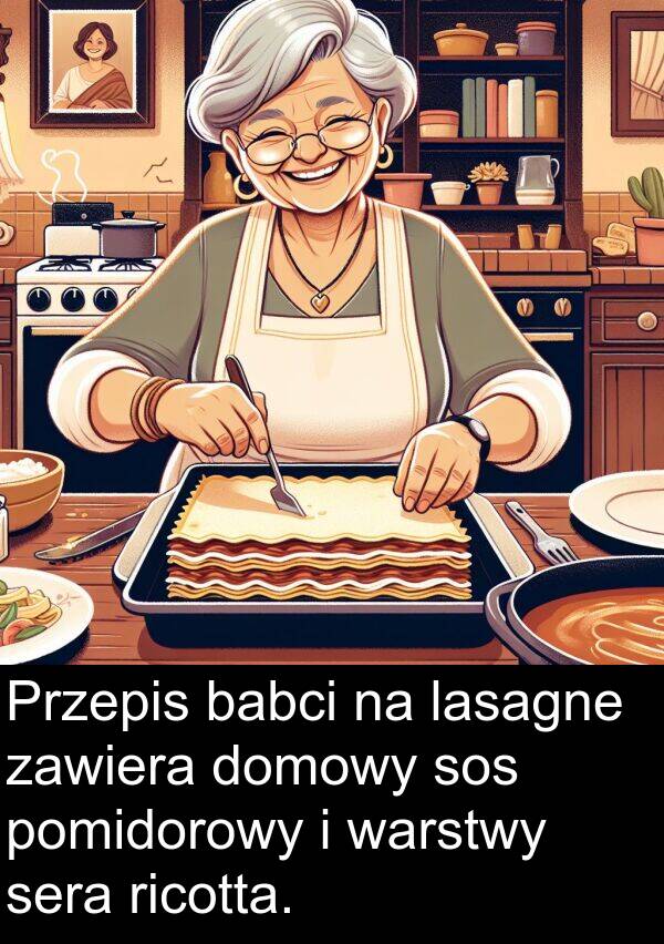warstwy: Przepis babci na lasagne zawiera domowy sos pomidorowy i warstwy sera ricotta.