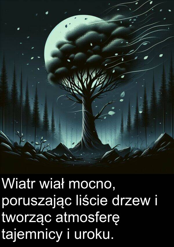 tajemnicy: Wiatr wiał mocno, poruszając liście drzew i tworząc atmosferę tajemnicy i uroku.