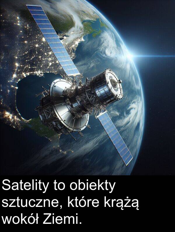 sztuczne: Satelity to obiekty sztuczne, które krążą wokół Ziemi.