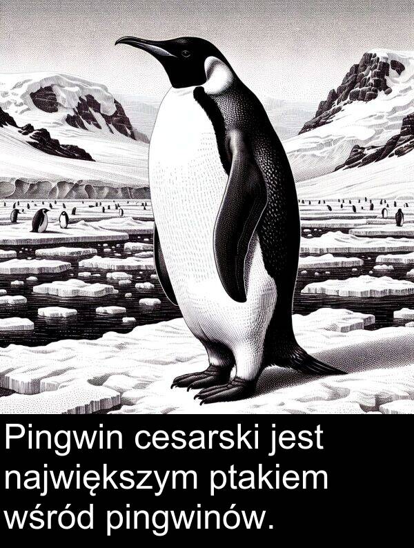 pingwinów: Pingwin cesarski jest największym ptakiem wśród pingwinów.