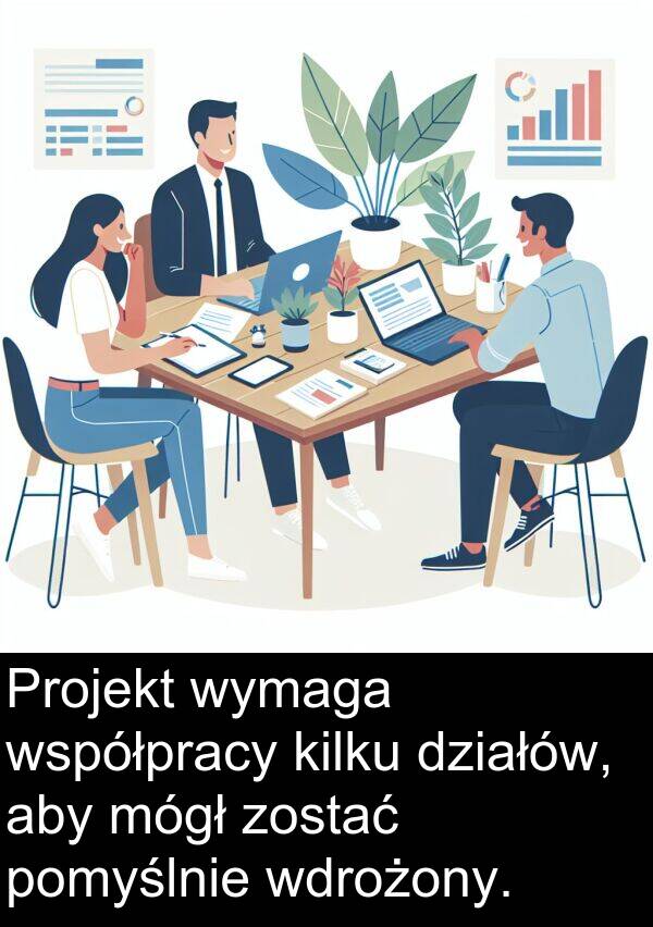 zostać: Projekt wymaga współpracy kilku działów, aby mógł zostać pomyślnie wdrożony.