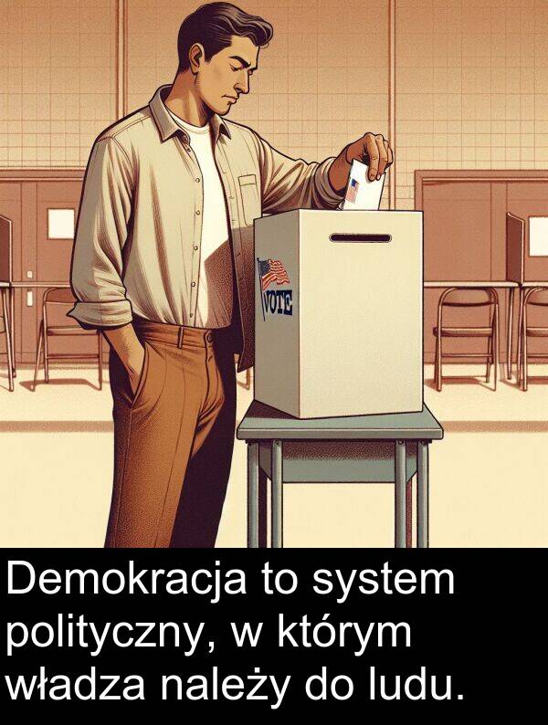 którym: Demokracja to system polityczny, w którym władza należy do ludu.
