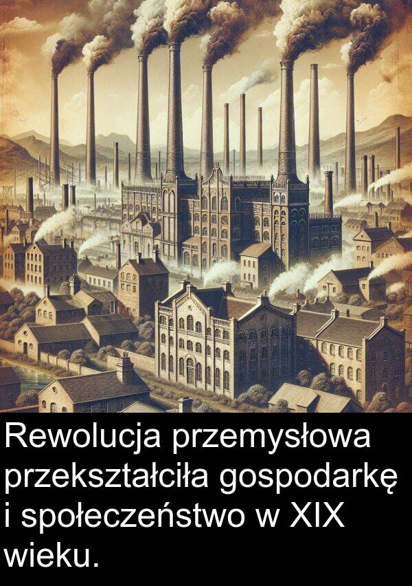 przekształciła: Rewolucja przemysłowa przekształciła gospodarkę i społeczeństwo w XIX wieku.