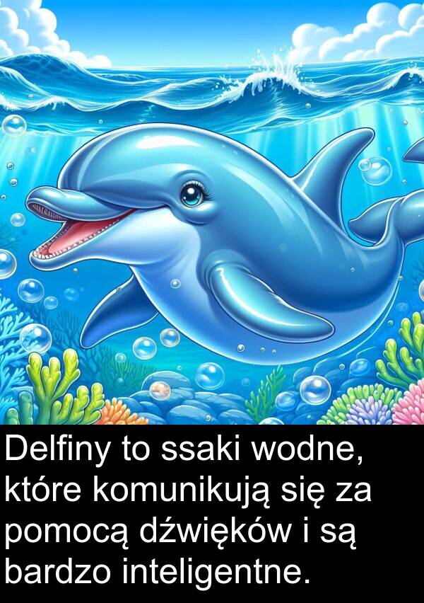 pomocą: Delfiny to ssaki wodne, które komunikują się za pomocą dźwięków i są bardzo inteligentne.