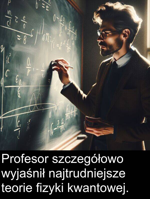 wyjaśnił: Profesor szczegółowo wyjaśnił najtrudniejsze teorie fizyki kwantowej.
