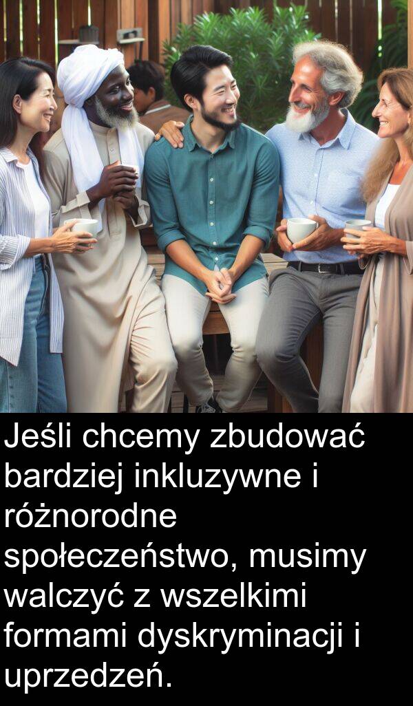 zbudować: Jeśli chcemy zbudować bardziej inkluzywne i różnorodne społeczeństwo, musimy walczyć z wszelkimi formami dyskryminacji i uprzedzeń.