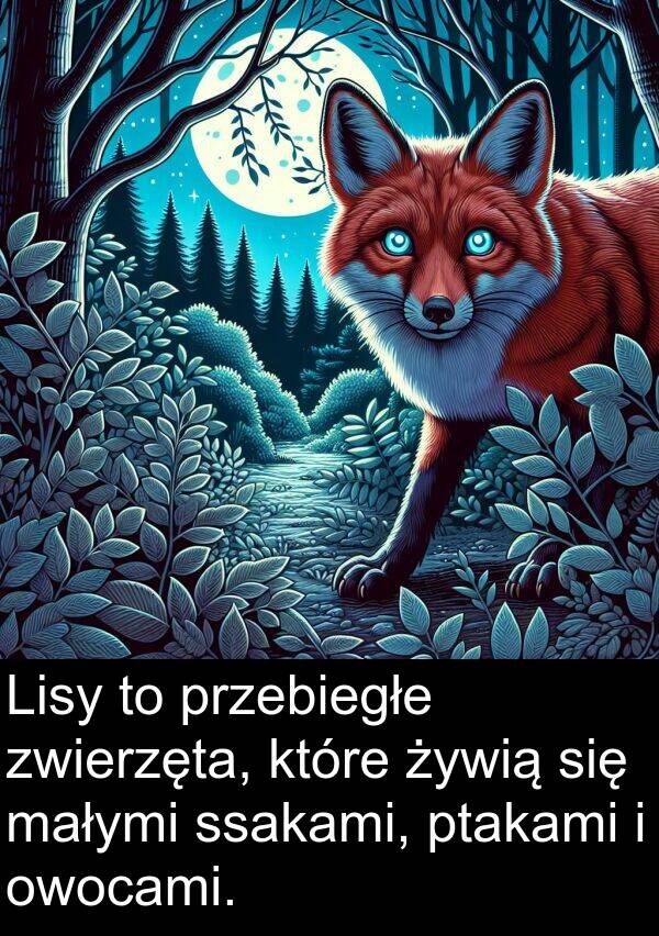 ptakami: Lisy to przebiegłe zwierzęta, które żywią się małymi ssakami, ptakami i owocami.