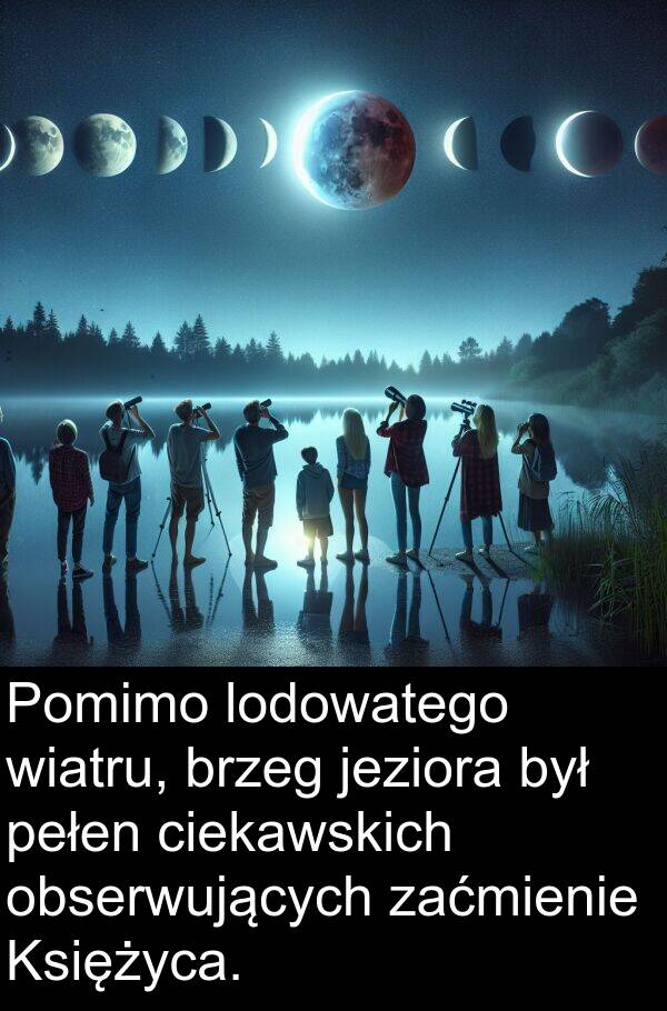 zaćmienie: Pomimo lodowatego wiatru, brzeg jeziora był pełen ciekawskich obserwujących zaćmienie Księżyca.