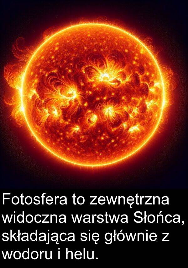 zewnętrzna: Fotosfera to zewnętrzna widoczna warstwa Słońca, składająca się głównie z wodoru i helu.