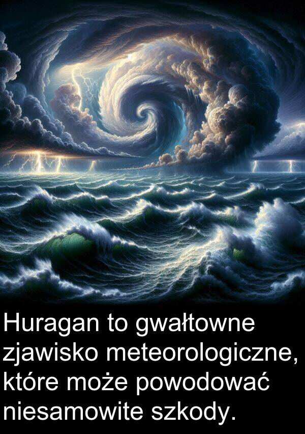 powodować: Huragan to gwałtowne zjawisko meteorologiczne, które może powodować niesamowite szkody.