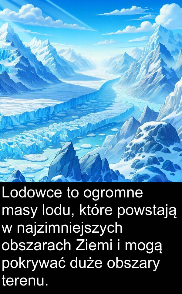 terenu: Lodowce to ogromne masy lodu, które powstają w najzimniejszych obszarach Ziemi i mogą pokrywać duże obszary terenu.