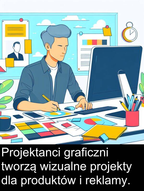 projekty: Projektanci graficzni tworzą wizualne projekty dla produktów i reklamy.