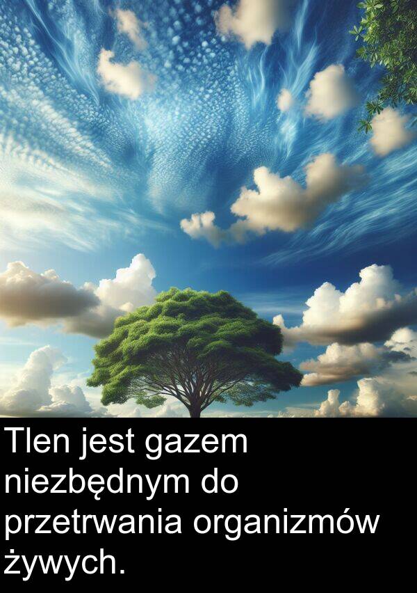 żywych: Tlen jest gazem niezbędnym do przetrwania organizmów żywych.