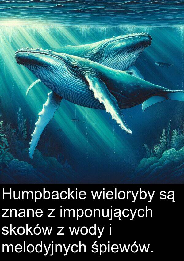 znane: Humpbackie wieloryby są znane z imponujących skoków z wody i melodyjnych śpiewów.