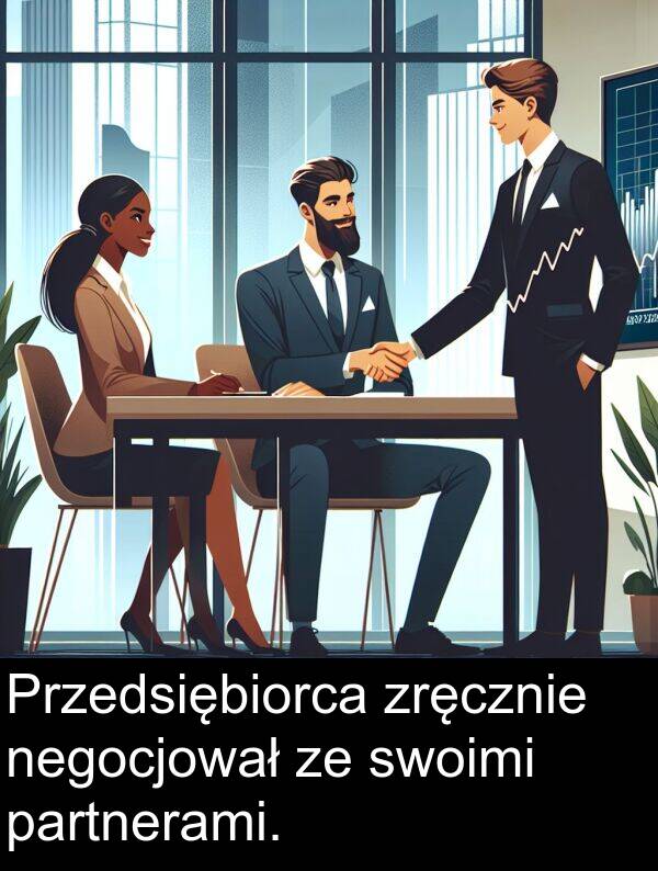 zręcznie: Przedsiębiorca zręcznie negocjował ze swoimi partnerami.
