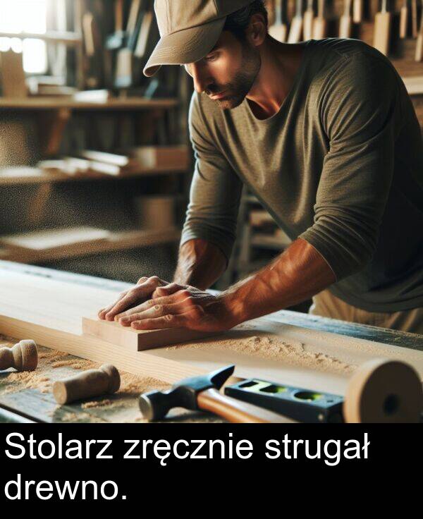 zręcznie: Stolarz zręcznie strugał drewno.