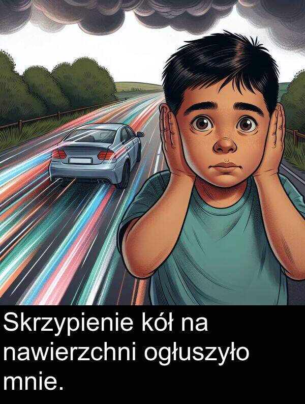 nawierzchni: Skrzypienie kół na nawierzchni ogłuszyło mnie.