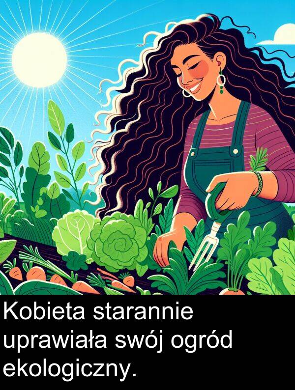 ekologiczny: Kobieta starannie uprawiała swój ogród ekologiczny.