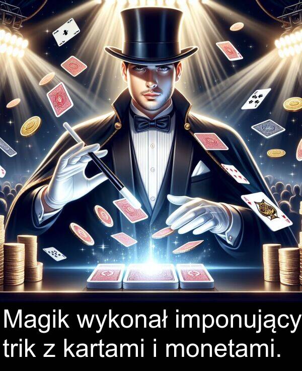 wykonał: Magik wykonał imponujący trik z kartami i monetami.