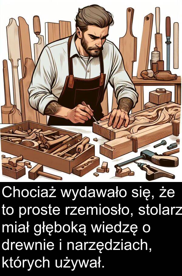 proste: Chociaż wydawało się, że to proste rzemiosło, stolarz miał głęboką wiedzę o drewnie i narzędziach, których używał.