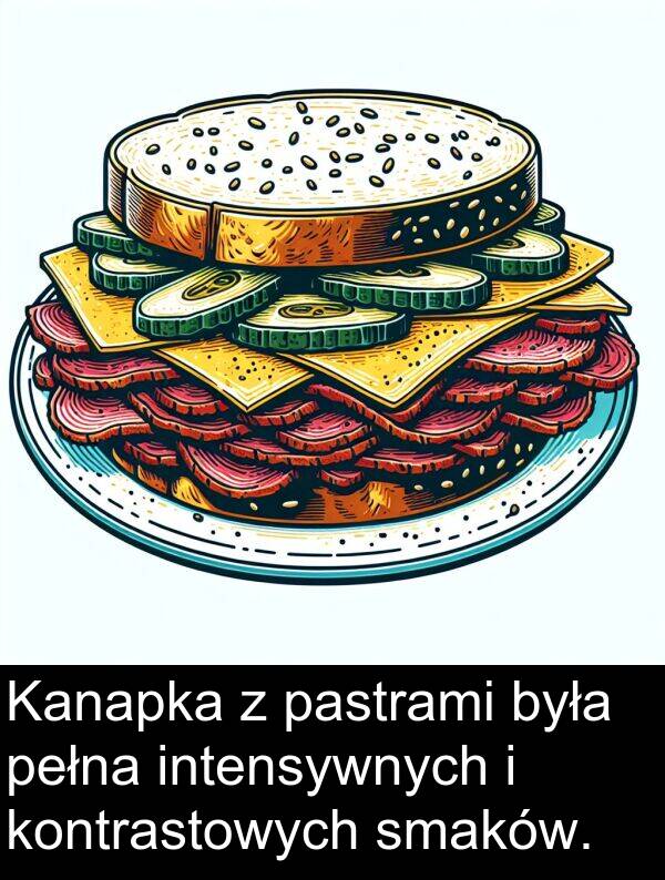 pastrami: Kanapka z pastrami była pełna intensywnych i kontrastowych smaków.