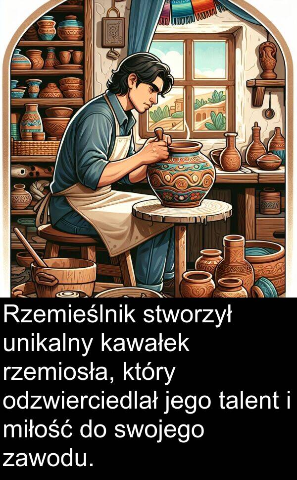 zawodu: Rzemieślnik stworzył unikalny kawałek rzemiosła, który odzwierciedlał jego talent i miłość do swojego zawodu.