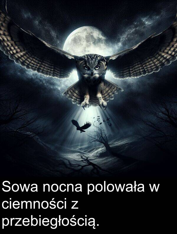 przebiegłością: Sowa nocna polowała w ciemności z przebiegłością.