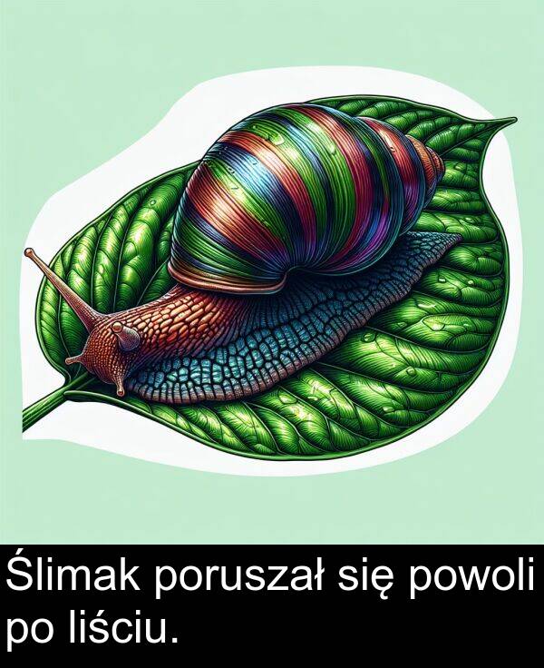 powoli: Ślimak poruszał się powoli po liściu.