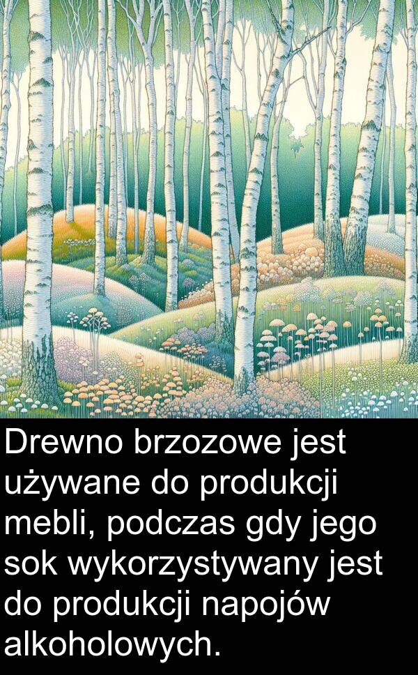 produkcji: Drewno brzozowe jest używane do produkcji mebli, podczas gdy jego sok wykorzystywany jest do produkcji napojów alkoholowych.