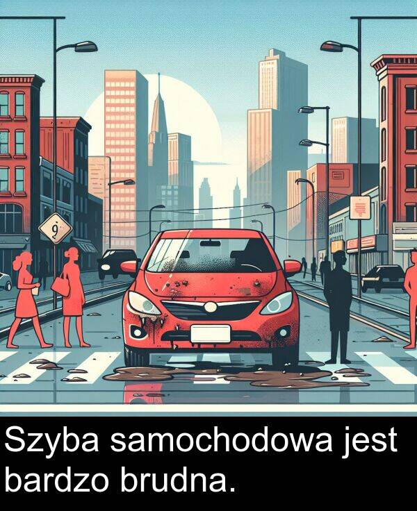 bardzo: Szyba samochodowa jest bardzo brudna.