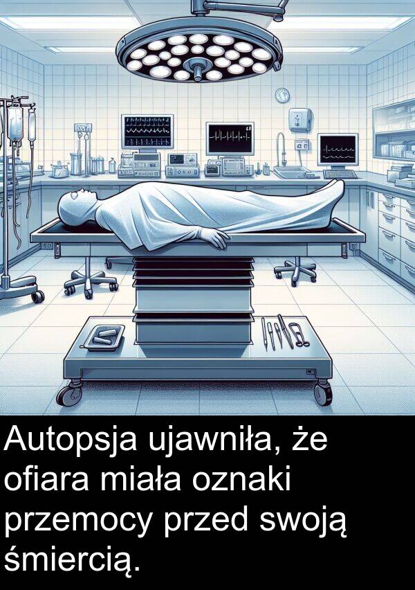 przemocy: Autopsja ujawniła, że ofiara miała oznaki przemocy przed swoją śmiercią.