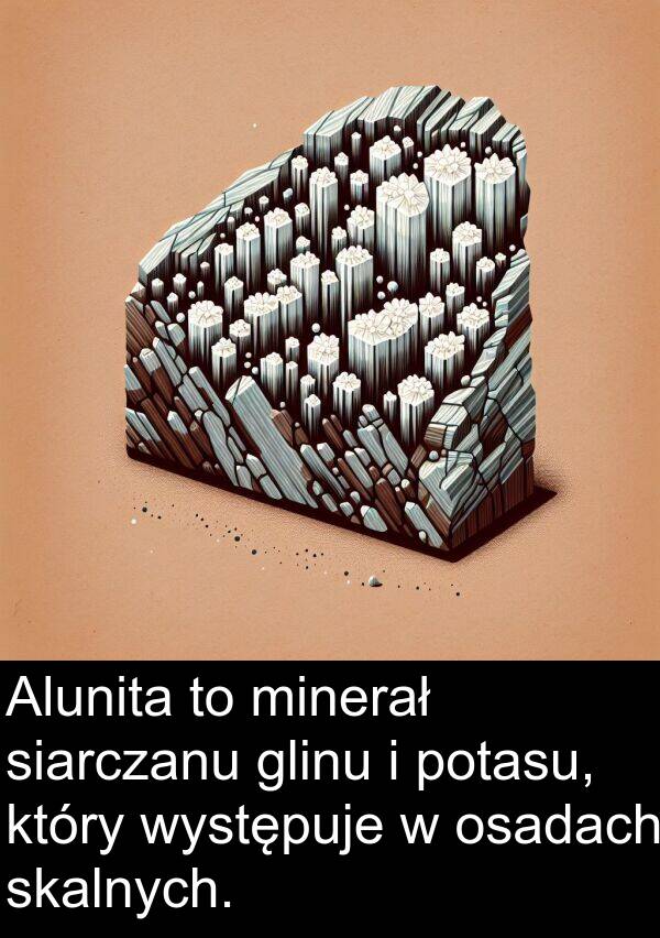 występuje: Alunita to minerał siarczanu glinu i potasu, który występuje w osadach skalnych.