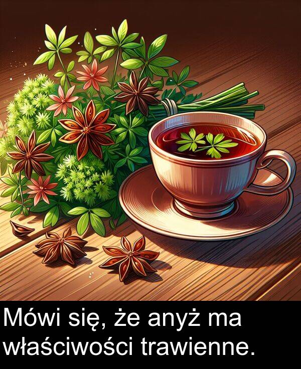 właściwości: Mówi się, że anyż ma właściwości trawienne.