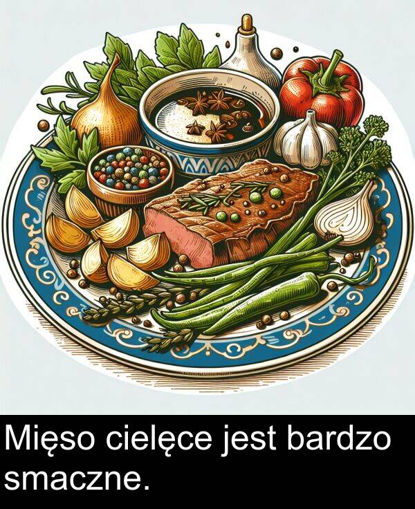 bardzo: Mięso cielęce jest bardzo smaczne.