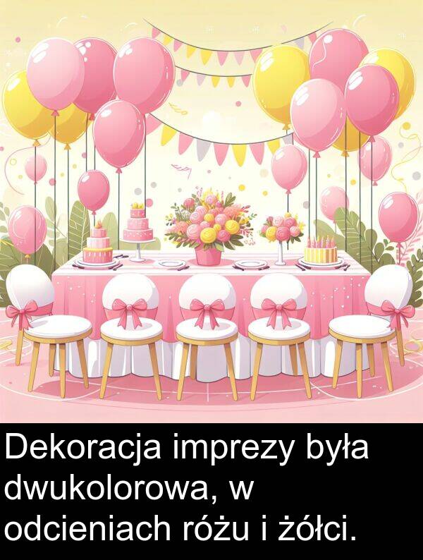 żółci: Dekoracja imprezy była dwukolorowa, w odcieniach różu i żółci.